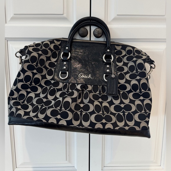 Coach Signature C Satchel Handbag Black Gray Leather Trim Shoulder Strap - Picture 1 of 6